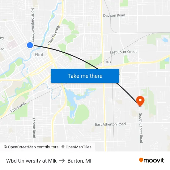 Wbd University at Mlk to Burton, MI map