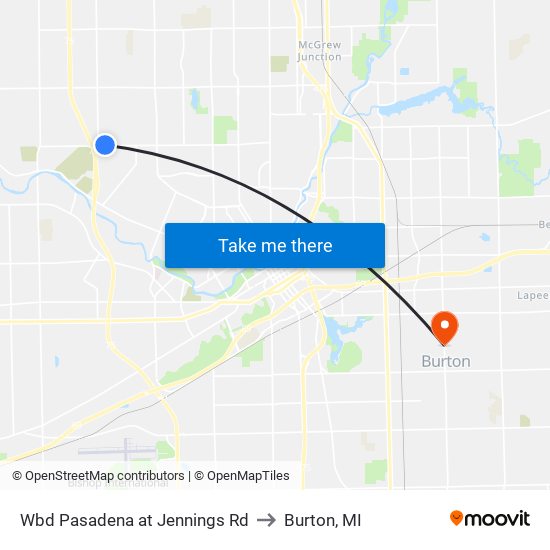 Wbd Pasadena at Jennings Rd to Burton, MI map