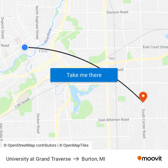 University at Grand Traverse to Burton, MI map