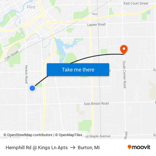 Hemphill Rd @ Kings Ln Apts to Burton, MI map