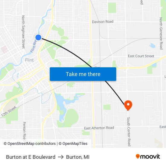 Burton at E Boulevard to Burton, MI map