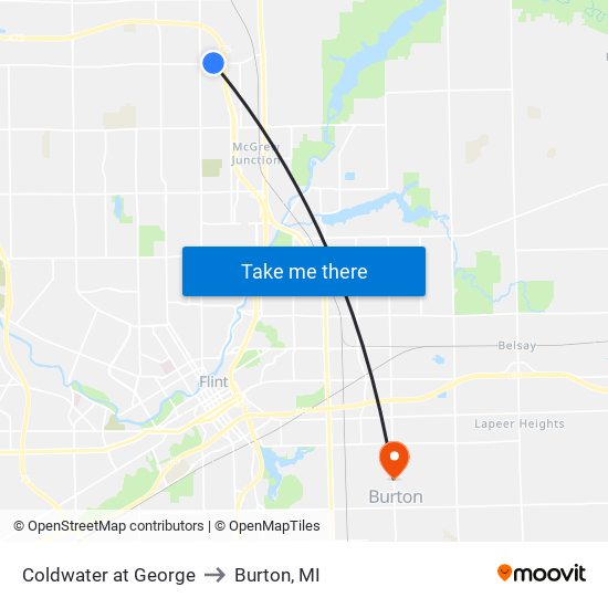 Coldwater at George to Burton, MI map