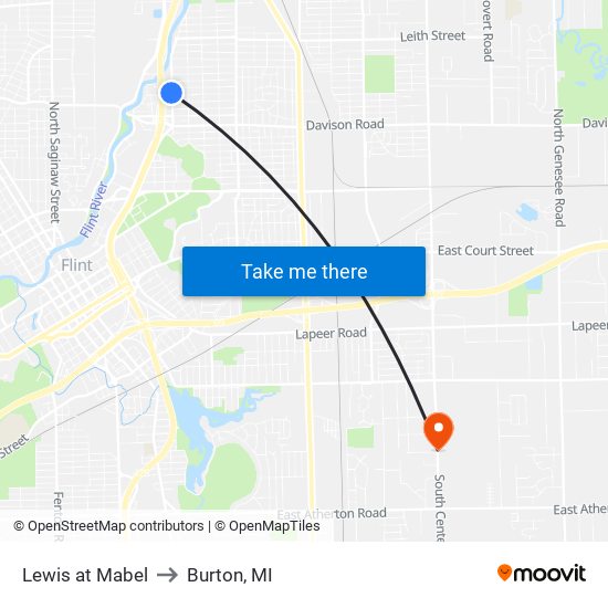 Lewis at Mabel to Burton, MI map