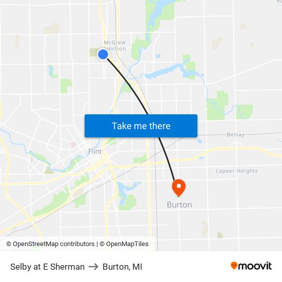 Selby at E Sherman to Burton, MI map