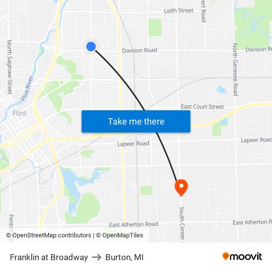 Franklin at Broadway to Burton, MI map