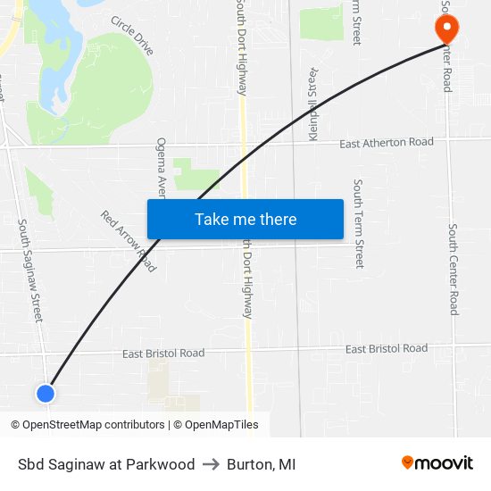 Sbd Saginaw at Parkwood to Burton, MI map