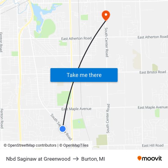 Nbd Saginaw at Greenwood to Burton, MI map