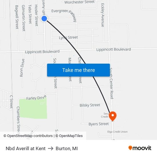 Nbd Averill at Kent to Burton, MI map