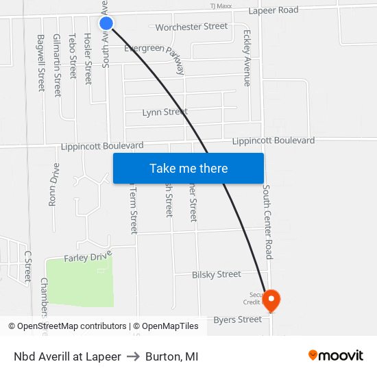 Nbd Averill at Lapeer to Burton, MI map