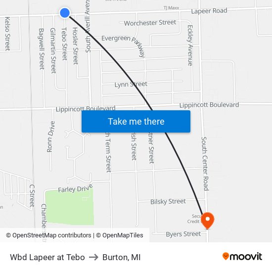 Wbd Lapeer at Tebo to Burton, MI map