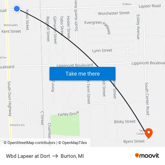 Wbd Lapeer at Dort to Burton, MI map