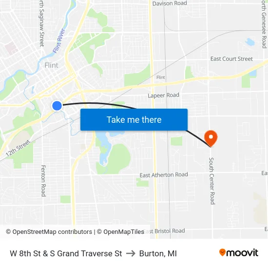 W 8th St & S Grand Traverse St to Burton, MI map