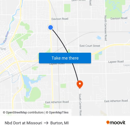 Nbd Dort at Missouri to Burton, MI map