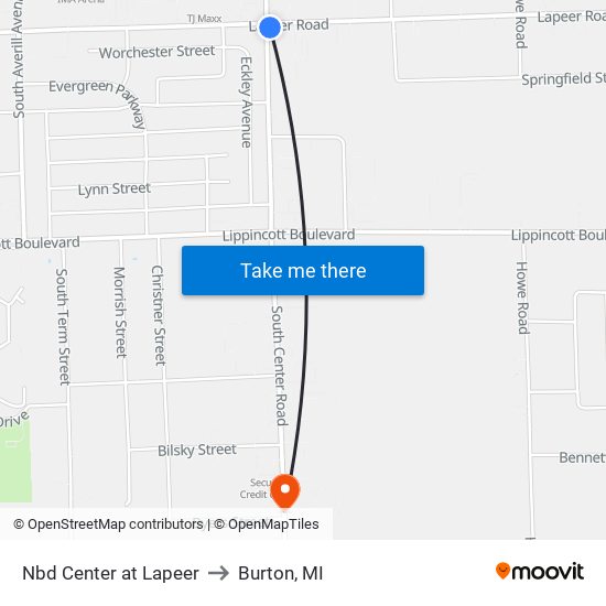 Nbd Center at Lapeer to Burton, MI map