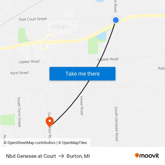 Nbd Genesee at Court to Burton, MI map