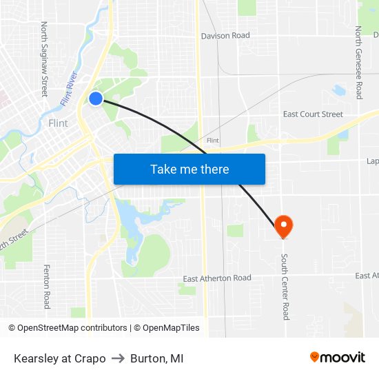 Kearsley at Crapo to Burton, MI map