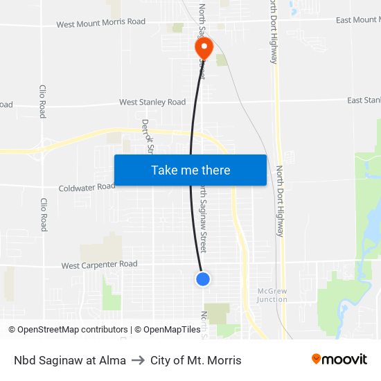 Nbd Saginaw at Alma to City of Mt. Morris map