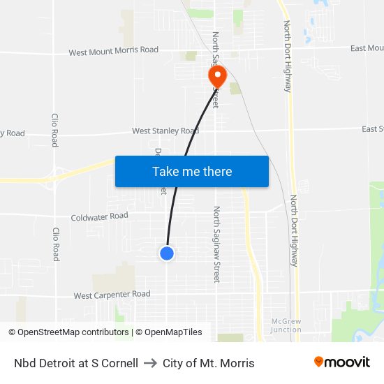 Nbd Detroit at S Cornell to City of Mt. Morris map
