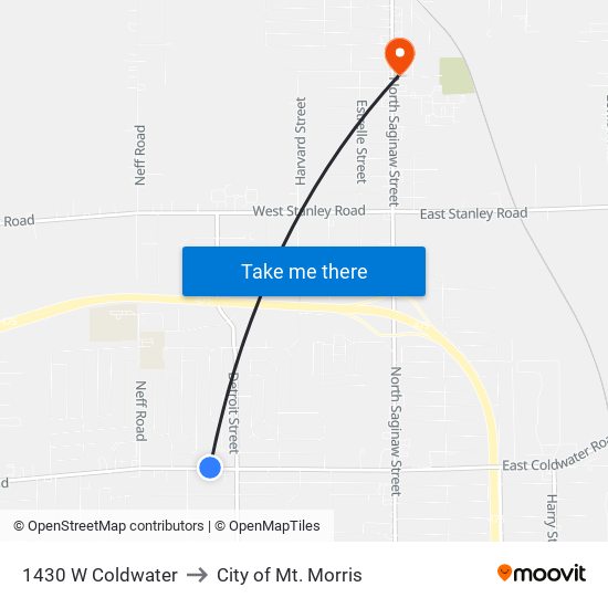 1430 W Coldwater to City of Mt. Morris map