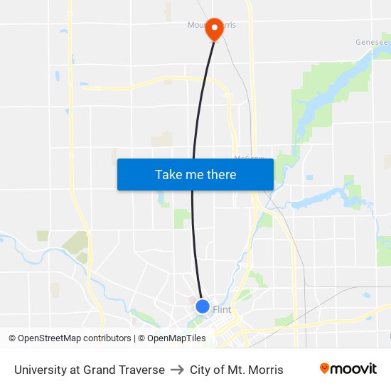 University at Grand Traverse to City of Mt. Morris map