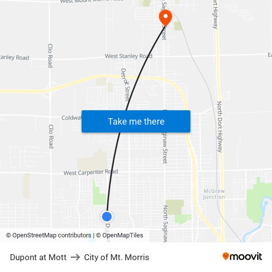 Dupont at Mott to City of Mt. Morris map