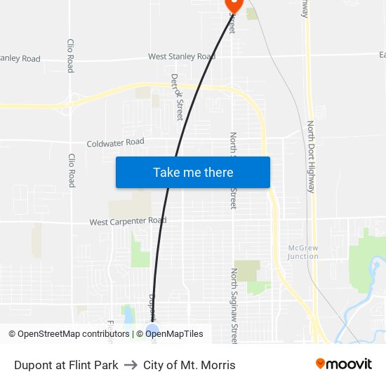 Dupont at Flint Park to City of Mt. Morris map