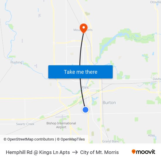 Hemphill Rd @ Kings Ln Apts to City of Mt. Morris map