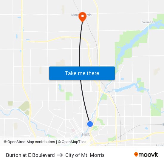 Burton at E Boulevard to City of Mt. Morris map