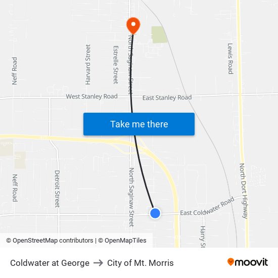 Coldwater at George to City of Mt. Morris map