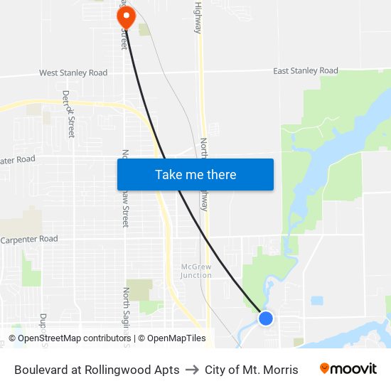 Boulevard at Rollingwood Apts to City of Mt. Morris map