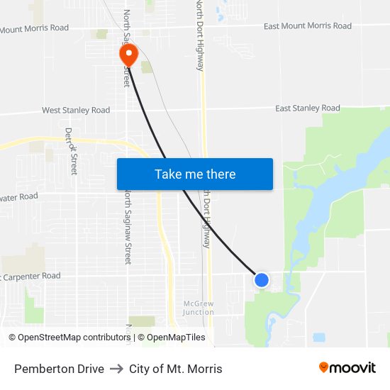 Pemberton Drive to City of Mt. Morris map