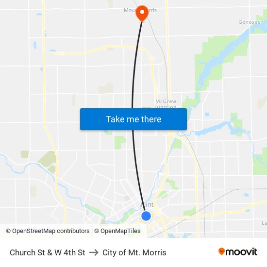 Church St & W 4th St to City of Mt. Morris map