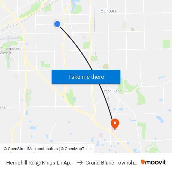 Hemphill Rd @ Kings Ln Apts to Grand Blanc Township map