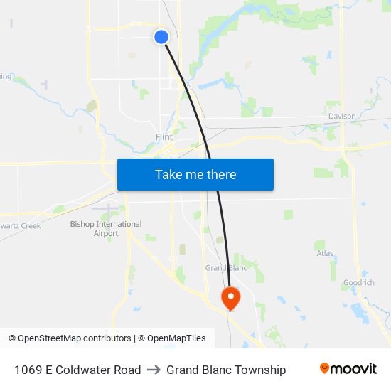 1069 E Coldwater Road to Grand Blanc Township map