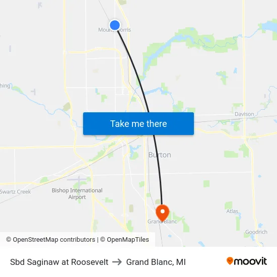 Sbd Saginaw at Roosevelt to Grand Blanc, MI map