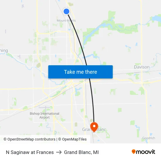 N Saginaw at Frances to Grand Blanc, MI map