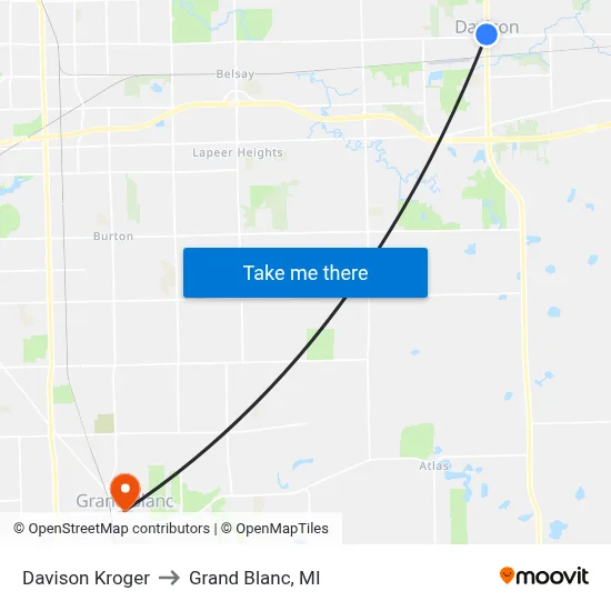 Davison Kroger to Grand Blanc, MI map