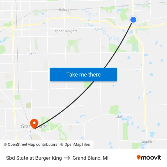 Sbd State at Burger King to Grand Blanc, MI map