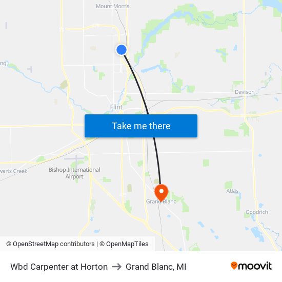 Wbd Carpenter at Horton to Grand Blanc, MI map