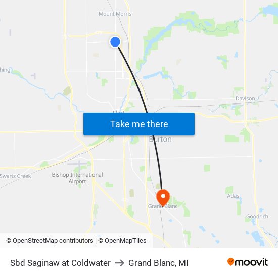 Sbd Saginaw at Coldwater to Grand Blanc, MI map