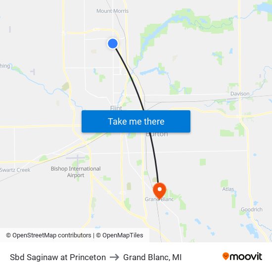 Sbd Saginaw at Princeton to Grand Blanc, MI map