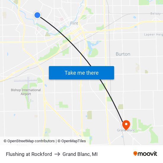 Flushing at Rockford to Grand Blanc, MI map