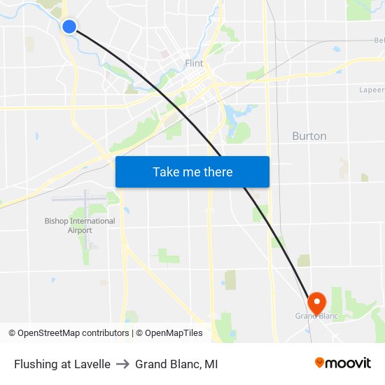 Flushing at Lavelle to Grand Blanc, MI map