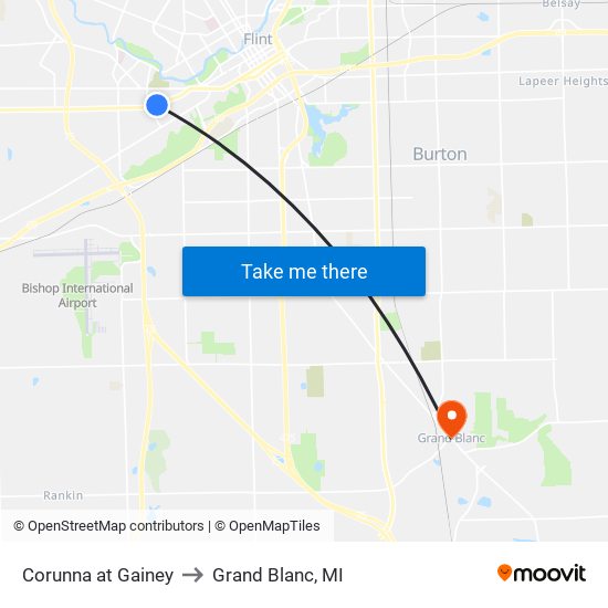 Corunna at Gainey to Grand Blanc, MI map