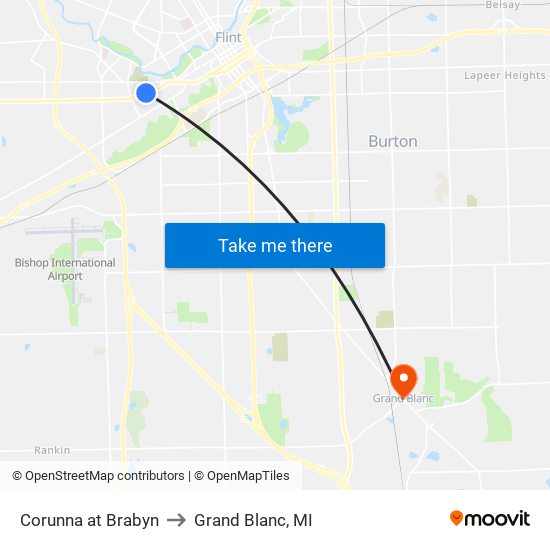 Corunna at Brabyn to Grand Blanc, MI map