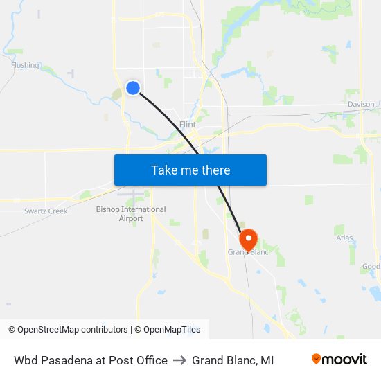 Wbd Pasadena at Post Office to Grand Blanc, MI map