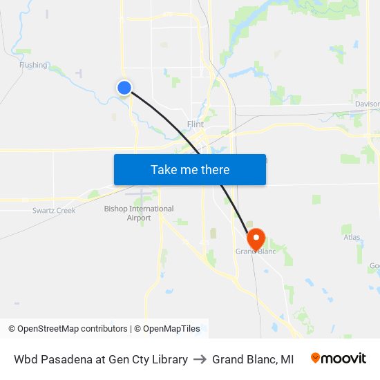 Wbd Pasadena at Gen Cty Library to Grand Blanc, MI map