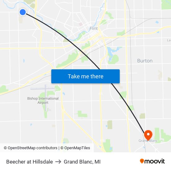 Beecher at Hillsdale to Grand Blanc, MI map
