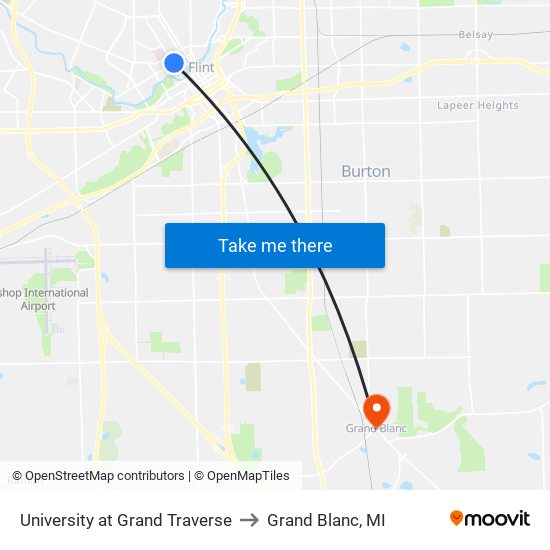 University at Grand Traverse to Grand Blanc, MI map