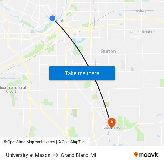 University at Mason to Grand Blanc, MI map